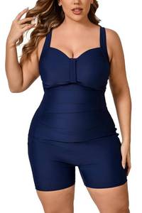 lot 61812 image: Womens Plus Size Boyleg One Piece Swimsuit with Boy shorts Ruched Tummy Control Bathing Suit Navy 1X - Retail $37
