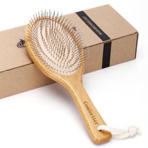 lot 61815 image: Bamboo Hair Brush, Smoothing Hair & Massage Scalp, Detangling Anti-Static Hairbrush, Natural Wood Brush with Metal Bristles for Women, Men & Children - Retail $9