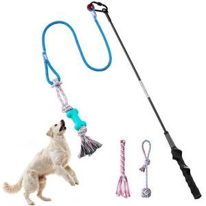 lot 61826 image: Flirt Pole for Dogs Chase and Tug of War, Interactive Dog Toys for Large Medium Small Dogs, Dog Enrichment Toys with Rope Chewing Toys for Outdoor Training Playing Exercise - Retail $17