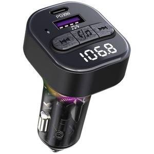 lot 61837 image: Bluetooth 5.3 FM Transmitter for Car, Bluetooth Car Adapter with Type-C PD(30W) Charger and QC3.0 USB Port, Wireless FM Radio Transmitter, Support MP3 Player, Handsfree Calling, LED Backlit, U Disk