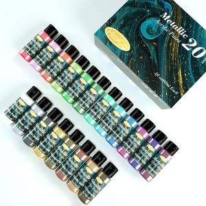 lot 61848 image: Metallic Acrylic Paint Set of Premium 20 Colors, Professional Grade Metallic Paint with 2fl oz 60ml Bottles, Non-Toxic, Rich Pigments - For Artists, Hobby Painters, Kids - Retail $25