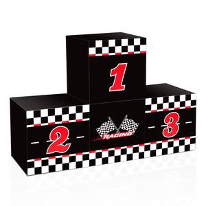 lot 61849 image: 4 Pcs Large Racing Car Birthday Party Decorations Race Car Boxes Black White Checkered Cardboard Goodie Boxes Podium Treat Boxes Centerpiece 11.8 Inch for Car Baby Shower Party Supplies Outdoor Decor - Retail $17