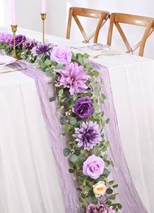lot 61851 image: Flower Garland, 6.07Ft Eucalyptus Garland with Flowers, Silk Rose Floral Vines for Wedding Reception Table Mantle Decor (Purple)