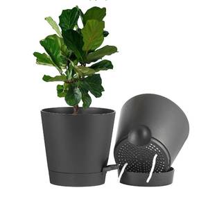 lot 61852 image: 2-Pack 9 Inch Planter Pots for Indoor Outdoor Plants, Self Watering Flower Pots with Deep Reservoir, Black �� - Retail $20