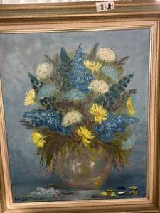 Yellow Daisies and Blue Delphinium Still Life