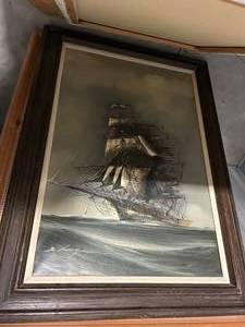 lot 2803 image: Sailing Ship in Storm Oil Painting