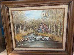 lot 2805 image: Stormy Coast Oil Painting with Wooden Frame