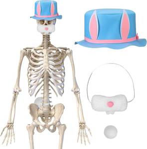 lot 303 image: 3pcs 12ft Skeleton Easter Accessories Bunny Hat, Nose, Plush Tail