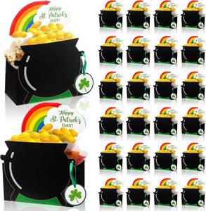 lot 305 image: 24 Pcs St. Patricks Day Treat Boxes with Ribbon & Shamrock Tag
