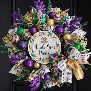 lot 384 image: 18-Inch Mardi Gras Glitter Mesh Wreath for Front Door & Party