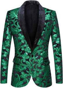 lot 389 image: $68 Men Fashion Velvet Sequins Floral Pattern Suit Jacket Blazer