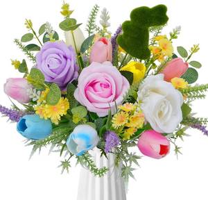 lot 390 image: Jasmsiy Artificial Flowers Faux PU Tulips & Roses for Decor