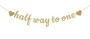 lot 283 image: Glittter Half Way to One Banner, Happy 6 Months Birthday Bunting Decorations, Half Year Birthday Baby Shower Party Supplies Gold