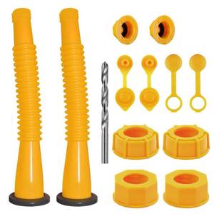 lot 292 image: Gas Can Spout Replacement, Gas Can Nozzle. Spout Length is 8.1 in, Easier to use. For most 12510 gal oil cans. With Gas Tank Vent Caps, Thick rubber pad, Spout Cover, Base Caps (2 Kit-Yellow)