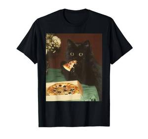 lot 311 image: Funny Black Cat Eating Pizza Vintage Meme Kitty Lover T-Shirt Extra small youth