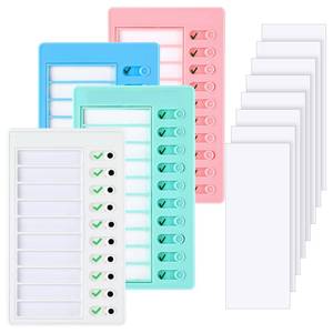 lot 342 image: Queekay 4 Pcs Blank Chore Chart Kids Chore Chart, Plastic Checklist Board with 8 Detachable Cardstock to Do List for Home Routine Planning (White, Pink, Blue, Green)