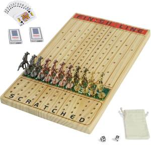 lot 343 image: Jyquorp Horse Race Board Game Racing Game Thickened Solid Wood with 11 Luxurious Durable Classic Metal Horses with 2 Dice and 2 Boxes of Cards Horse Racing Game (Log Color, Rectangle)
