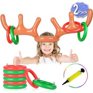 lot 347 image: 2 Set Inflatable Reindeer Antlers Ring Toss Game, Christmas Games for Family Party Great for Adults and Kids