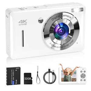 lot 358 image: Digital Camera for Kids, FHD 1080P 44MP Point and Shoot Digital Camera with Face Detect, Smile Capture, 18X Zoom, 20 Filters, Anti Shake, 32GB SD Card White Compact Vintage Camera for Kids Boys Girls