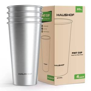 lot 361 image: HAUSHOF Pint Cup, 20 oz Stainless Steel Cups, Stackable Metal Drinking Cups, Stacking Beer Pint Cups for Home, Party, Camping, Outdoor, Unbreakable, 4 Pack