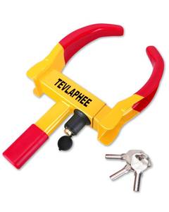 lot 365 image: Tevlaphee Universal Wheel Lock Heavy Duty Security Trailer Wheel Lock Anti Theft Wheel Locks for Cars SUV Camper Motorcycle Trailer Great Deterrent Bright Color with 3 Keys (Red-Yellow)