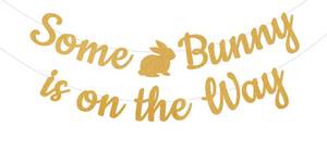 lot 380 image: Some Bunny is on the Way Banner, Bunny Baby Shower Decorations, Happy Easter Banner, Spring Easter Baby Shower Gender Reveal Party Decoration Supplies Gold Glitter