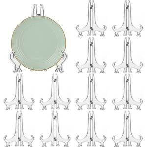 lot 383 image: LonlyEagle 12 Pack 6 Inch Clear Plastic Easels or StandPlate Holders to Display Pictures or Other Items at Weddings, Plate Stands for Home Decoration, Birthdays, Tables