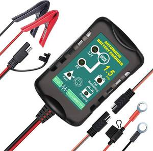 lot 385 image: 12V  6V Battery Trickle Charger Maintainer, 1.5A Automatic Smart Float Charger Battery Charger for Motorcycle Lawn Mower Car Boat Tractor ATV, SLA VRLA Gel Cell AGM Lead Acid Batteries