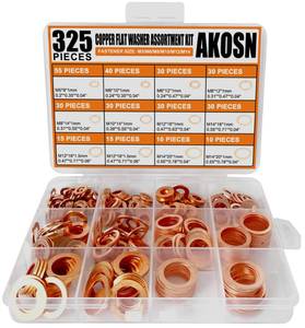 lot 394 image: 325 PCS, 10 Sizes, Premium Copper Metric Sealing Crush Washers Assortment Kit, Upgraded Flat Ring Oil Drain Plug Crush Washer Gasket Seal Assortment Set, Banjo Bolt Washer for Automotive, Motorcycles