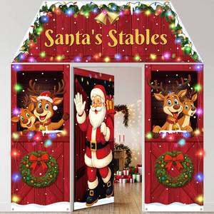 lot 406 image: Gilprop 4 Pcs Christmas Reindeer Door Decoration with Led Strings Christmas Santas Stables Garage Door Banner Cover Hanging Backdrop for Xmas Winter Holiday Farmhouse Indoor Outdoor Wall Party Decor