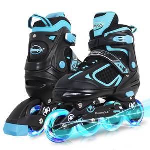 lot 421 image: MammyGol Adjustable Inline Skates for Boys Girls Kids Youth with Light up Wheels, Teal Beginner Blades Roller Skates for Boys Size 5 6 7 8 Ages 6-12