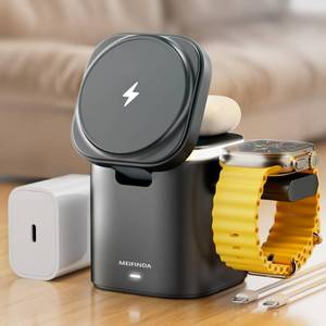 lot 423 image: 3 in 1 Magnetic Wireless Charging Station for iPhone, Portable MagSafe Wireless Charger Stand iPhone with Plug, Travel Magsafe Charger for iPhone 16 15 14 13 12 ProPro MaxPlus Airpods Apple Watch
