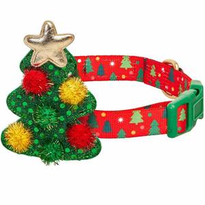 lot 424 image: Blueberry Pet Small Christmas Tree Dog Collar �� Adjustable 12-16 Neck, Eco-Friendly High-Density Polyester, Festive Glitter Fabric
