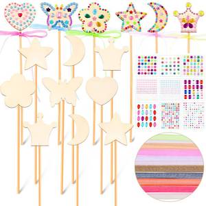 lot 445 image: Chinco 18 Sets Princess Fairy Wands Kit Include Wooden Fairy Wands, Gem Stickers, Ribbons Unfinished Wooden DIY Magical Crafts Moon Butterfly Magical Crafts for Girls Make Your Own Princess