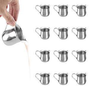 lot 446 image: 3 Oz Small Creamer Pitcher, Stainless Steel Bell Creamers, Mini Creamer Dispenser with Pouring Spout for Cream, Milk, Salad Dressing, Maple Syrup, 12Pack
