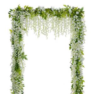lot 468 image: Lvydec Wisteria Artificial Flowers Garland, 4Pcs Total 28.8ft White Artificial Wisteria Vine Silk Hanging Flower for Home Garden Outdoor Ceremony Wedding Arch Floral Decor