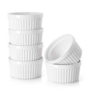 lot 470 image: DOWAN Ramekins 4 oz Oven Safe for Creme Brulee Souffle, Porcelain Custard Cups Ramiken for Baking, Small Bowls Dipping Sauce Dish Classic Style, Set of 6, Soft White