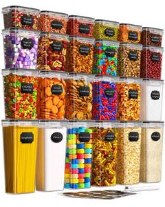 lot 478 image: Airtight Food Storage Containers with Lids, 24 PCS Kitchen and Pantry Organization Canisters, BPA-Free, PVC-Free, Food-grade Plastic Leak-proof Jars for Cereal, Flour, Sugar, Extra 24 Labels & Marker