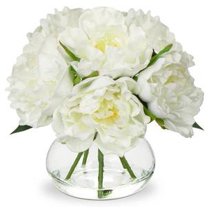 lot 481 image: Hollyone Fake Flowers White Peonies Artificial Flowers Faux Flowers with Vase Peony Silk Flower Arrangements in Glass Vase with Faux Water for Home Decor Bathroom Table Centerpiece Shelf Decorations
