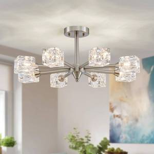 XINGQI 8-Light Brushed Nickel Modern Sputnik Chandeliers Semi Flush Mount Ceiling Light Fixture for Dining Room Bedroom Living Room Kitchen Entryway - Retail: $110