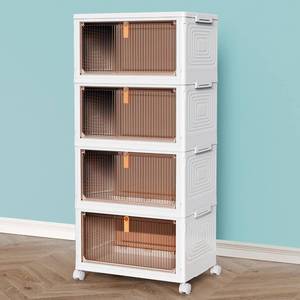 lot 3825 image: CTSNSLH 4 Tier Plastic Storage Bins and Boxes Organizer - Stackable with Lids for Bedroom, Living Room, Office - Foldable Containers - Retail $40