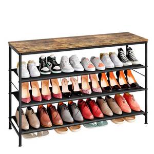 lot 3827 image: INGIORDAR Shoe Rack Organizer 4 Tier Long Metal Organizer Shelf with Industrial MDF Board and Layer Fabric for Entryway Closet Bedroom Living Room Garage,Black & Rustic Brown (Corner Chipped) - Retail $41