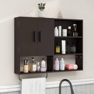 Vavkorkula Medicine Cabinet, Wooden Bathroom Wall Cabinet with 2 Doors, Adjustable Shelves & Towel Bar, Over Toilet Storage Cabinet Wall Mounted for Kitchen & Laundry, Espresso - Retail: $60