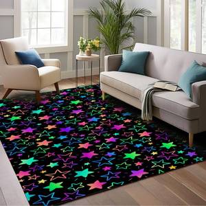 lot 3832 image: Neon Stars 5x7 Area Rugs,Rainbow Glitter Washable Area Rug for Living Room Soft Anti-Skid Thin Carpet Indoor Floor Carpets for Bedroom Dining Room Farmhouse Nursery Home Office - Retail $64
