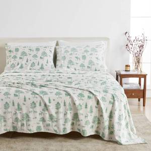 lot 3833 image: Great Bay Home 4-Piece Velvet Plush Micro Fleece King Size Sheet Set - Deluxe Microplush Non-Pilling Bed Sheets- Lavish Sherpa Winter Bedding Set (Wild Acres - Sage) - Retail $60