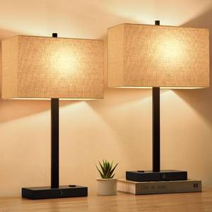 lot 3836 image: 21 Touch Bedside lamps with 2 USB & AC Outlets, 3-Way Dimmable Bedside Table Lamps Set of 2 for Bedroom Living Room Office Reading, Beige Linen Shade Lamps for Night Stands, 2700K LED Bulbs Included - Retail $50