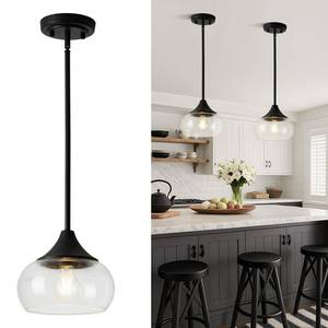 lot 3844 image: 2 Pack Pendant Lights Kitchen Island, Modern Black Pendant Light Fixtures with 8.5 Clear Glass Shade, Industrial Hanging Pendant Lights Fixture for Kitchen Island Dining Room Bedroom Hallway Entryway - Retail $80