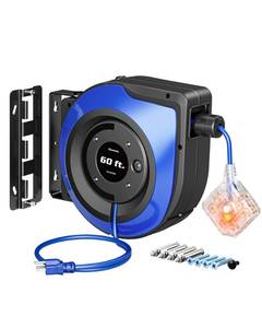 DEWENWILS 60FT Extension Cord Reel with 6 Grounded Outlets, Retractable Cord Reel, Twist-lock Stopper, 12/3C SJTOW, Retractable Extension Cord, 15A Circuit Breaker, Heavy Duty Power Cord, ETL Listed - Retail: $100