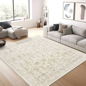 lot 3849 image: Soalmost Area Rugs 5x7, Washable Rug, Stain Resistant 5x7 Area Rugs for Living Room Bedroom Dining Room, Vintage Gray Farmhouse Rug Beige - Retail $50