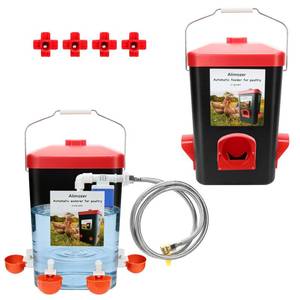 lot 3866 image: FMATOZ 3 Gallon & 26lbs Automatic Chicken Feeder and Waterer Set, Hanging No-Waste Poultry Feeder with 4 Nipple Drinkers, Chicken Coop Supplies for Hens Feeding Equipment for Backyard Farm - Retail $47